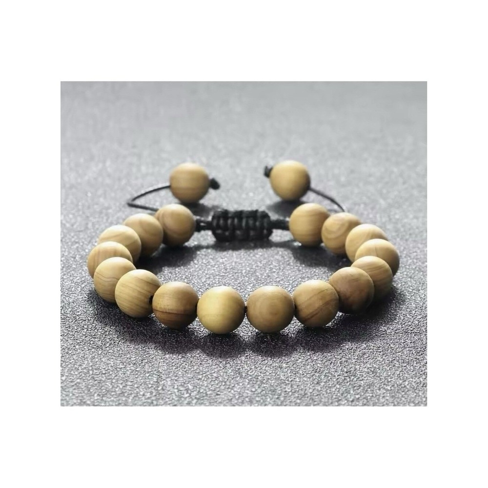 Unbranded Wooden Bead Bracelet Unisex Adjustable Tan Brown Handmade Earthy Boho